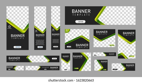 set of creative web banners of standard size with a place for photos. Vertical, horizontal and square template. vector illustration