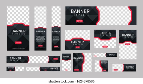 set of creative web banners of standard size with a place for photos. Vertical, horizontal and square template. vector illustration
