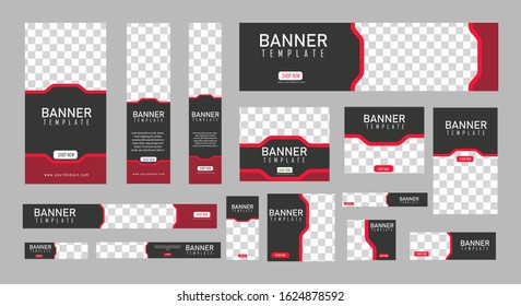 set of creative web banners of standard size with a place for photos. Vertical, horizontal and square template. vector illustration
