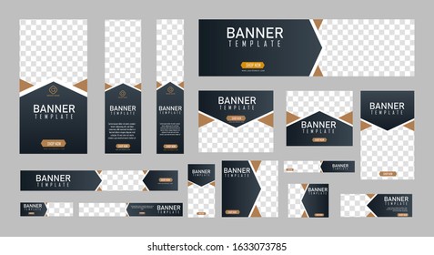 set of creative web banners of standard size with a place for photos. 
Business ad banner. Vertical, horizontal and square template. vector illustration EPS 10