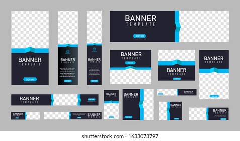 set of creative web banners of standard size with a place for photos. 
Business ad banner. Vertical, horizontal and square template. vector illustration EPS 10