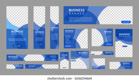 
set of creative web banners in standard size with a place for photos. Vertical, horizontal and square template with blue color. vector illustration EPS 10