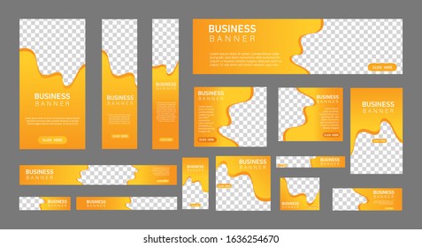 set of creative web banners in standard size with a place for photos. Vertical, horizontal and square template with Gradient orange and yellow . vector illustration EPS 10