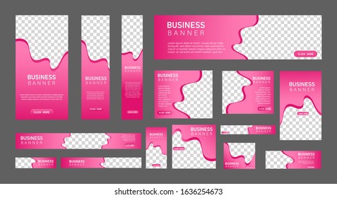 set of creative web banners in standard size with a place for photos. Vertical, horizontal and square template with Gradient pink color . vector illustration EPS 10