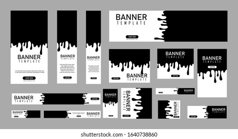set of creative web banners of standard size with paint dripping concept. Business ad banner. Vertical, horizontal and square template. vector illustration EPS 10