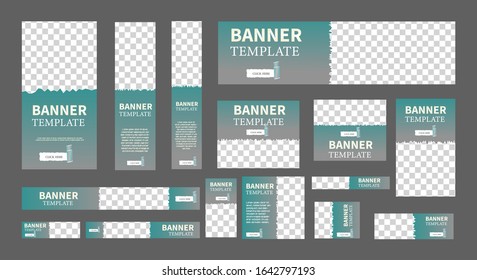 set of creative web banners of standard size with a place for photos. Vertical, horizontal and square template. vector illustration