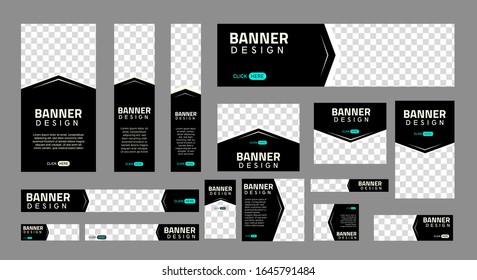 set of creative web banners of standard size with a place for photos. Business ad banner. Vertical, horizontal and square template. vector illustration EPS 10