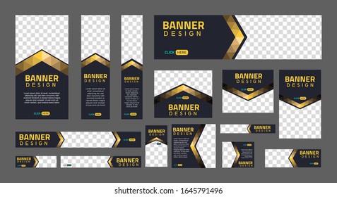 set of creative web banners of standard size with a place for photos. Business ad banner. Vertical, horizontal and square template. vector illustration EPS 10