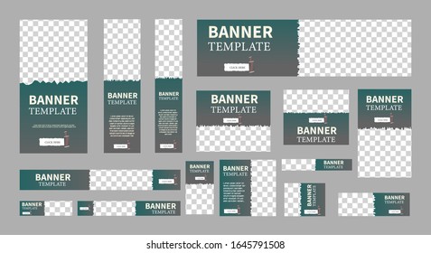 set of creative web banners of standard size with a place for photos. Vertical, horizontal and square template. vector illustration