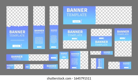 set of creative web banners of standard size with a place for photos. Vertical, horizontal and square template. vector illustration