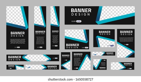 set of creative web banners of standard size with a place for photos. Business ad banner. Vertical, horizontal and square template. vector illustration EPS 10