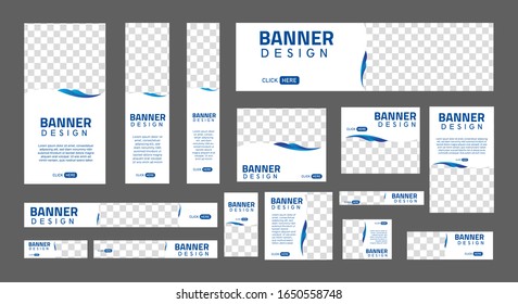 conjunto de banderas web creativas de tamaño estándar con un lugar para las fotos. Cartel comercial. Plantilla vertical, horizontal y cuadrada. ilustración vectorial EPS 10