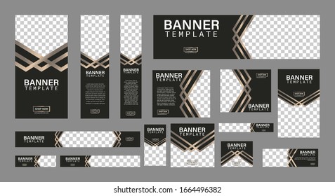 set of creative web banners of standard size with a place for photos. Business ad banner. Vertical, horizontal and square template. vector illustration EPS 10