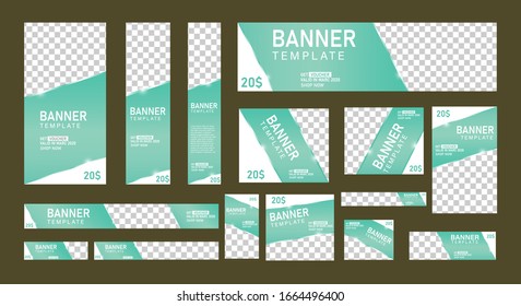 set of creative web banners of standard size with a place for photos. Business ad banner. Vertical, horizontal and square template. vector illustration EPS 10