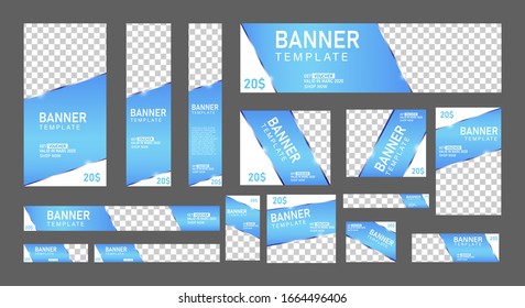 set of creative web banners of standard size with a place for photos. Business ad banner. Vertical, horizontal and square template. vector illustration EPS 10