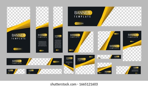 set of creative web banners of standard size with a place for photos. Business ad banner. Vertical, horizontal and square template. vector illustration EPS 10