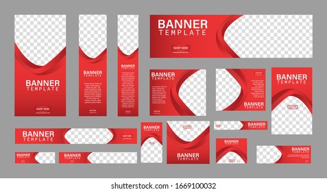 conjunto de banderas web creativas de tamaño estándar con un lugar para las fotos. Cartel comercial. Plantilla vertical, horizontal y cuadrada. ilustración vectorial EPS 10