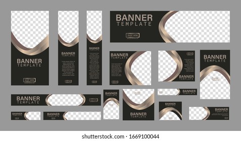 Set von kreativen Web-Bannern in Standardgröße mit einem Platz für Fotos. Business-Werbebanner. Vertikale, horizontale und quadratische Vorlage. Vektorillustration, EPS10