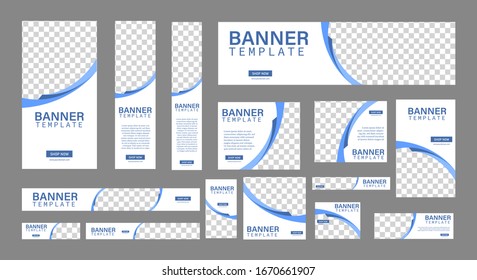 set of creative web banners of standard size with a place for photos. Business ad banner. Vertical, horizontal and square template. vector illustration EPS 10
