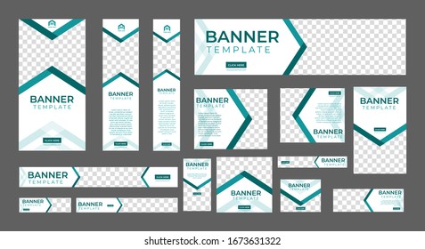 Set Of Creative Web Banners Of Standard Size With A Place For Photos. Business Ad Banner. Vertical, Horizontal And Square Template. Vector Illustration EPS 10
