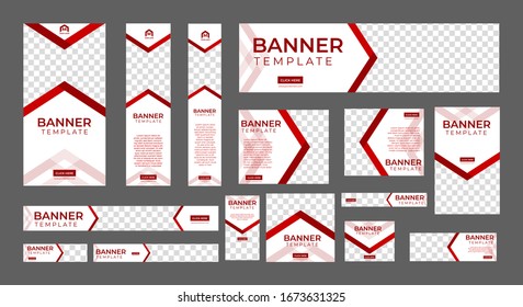 set of creative web banners of standard size with a place for photos. Business ad banner. Vertical, horizontal and square template. vector illustration EPS 10