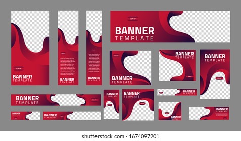 Set Of Creative Web Banners Of Standard Size With A Place For Photos. Business Ad Banner. Vertical, Horizontal And Square Template. Vector Illustration EPS 10