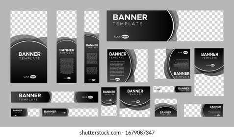 set of creative web banners of standard size with a place for photos. Business ad banner. Vertical, horizontal and square template. vector illustration EPS 10