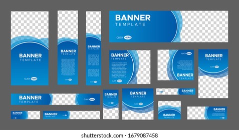 Set Of Creative Web Banners Of Standard Size With A Place For Photos. Business Ad Banner. Vertical, Horizontal And Square Template. Vector Illustration EPS 10