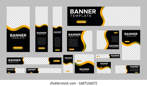 Set Of Creative Web Banners Of Standard Size With A Place For Photos. Business Ad Banner. Vertical, Horizontal And Square Template. Vector Illustration EPS 10