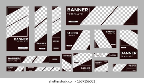 set of creative web banners of standard size with a place for photos. Business ad banner. Vertical, horizontal and square template. vector illustration EPS 10