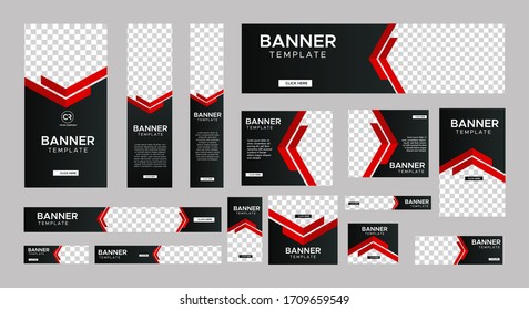 Set Of Creative Web Banners Of Standard Size With A Place For Photos. Business Ad Banner. Vertical, Horizontal And Square Template. Vector Illustration EPS 10	
