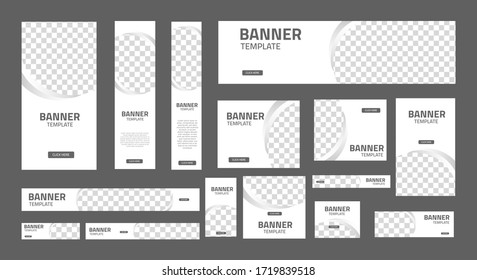 Set Of Creative Web Banners Of Standard Size With A Place For Photos. Business Ad Banner. Vertical Horizontal And Square Template. Vector Illustration EPS 10