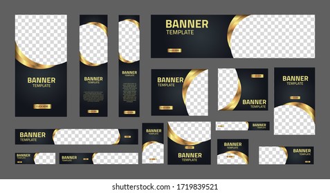 set of creative web banners of standard size with a place for photos. Business ad banner. Vertical horizontal and square template. Vector Illustration EPS 10