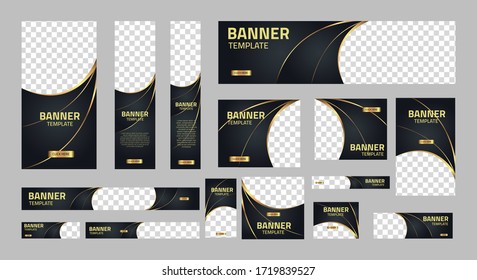 set of creative web banners of standard size with a place for photos. Business ad banner. Vertical horizontal and square template. Vector Illustration EPS 10