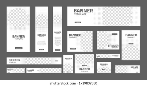 set of creative web banners of standard size with a place for photos. Business ad banner. Vertical horizontal and square template. Vector Illustration EPS 10