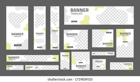 set of creative web banners of standard size with a place for photos. Business ad banner. Vertical horizontal and square template. Vector Illustration EPS 10