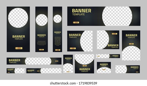 set of creative web banners of standard size with a place for photos. Business ad banner. Vertical horizontal and square template. Vector Illustration EPS 10