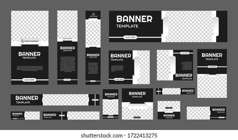 set of creative web banners of standard size with a place for photos. Business ad banner. Vertical, horizontal and square template. vector illustration EPS 10