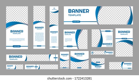 conjunto de banderas web creativas de tamaño estándar con un lugar para las fotos. Cartel comercial. Plantilla vertical, horizontal y cuadrada. ilustración vectorial EPS 10