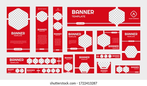 conjunto de banderas web creativas de tamaño estándar con un lugar para las fotos. Cartel comercial. Plantilla vertical, horizontal y cuadrada. ilustración vectorial EPS 10