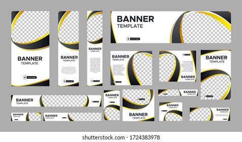 conjunto de banners web creativos de tamaño estándar con un lugar para las fotos. Cartel comercial. Plantilla vertical, horizontal y cuadrada. ilustración vectorial EPS 10	

