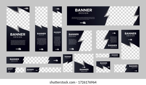set of creative web banners of standard size with a place for photos. Vertical, horizontal and square template. vector illustration