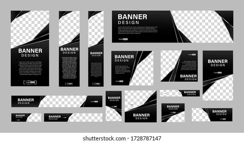 Set Of Creative Web Banners Of Standard Size With A Place For Photos. Business Ad Banner. Vertical, Horizontal And Square Template. Vector Illustration EPS 10	
