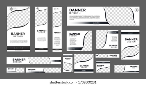 set of creative web banners of standard size with a place for photos. Business ad banner. Vertical, horizontal and square template. vector illustration EPS 10