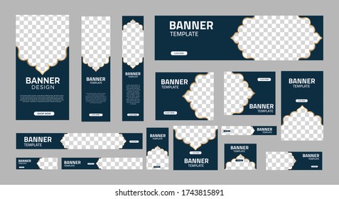 set of creative web banners of standard size with a place for photos. Vertical, horizontal and square template. vector illustration EPS 10