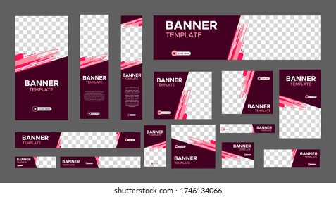 set of creative web banners of standard size with a place for photos. Business ad banner. Vertical, horizontal and square template. vector illustration EPS 10	
