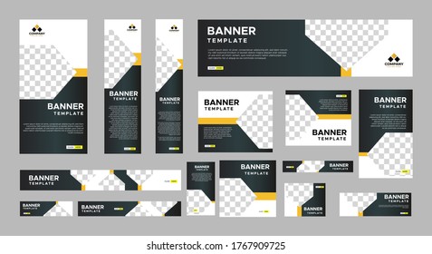 set of creative web banners of standard size with a place for photos. Business ad banner. Vertical, horizontal and square template. vector illustration EPS 10