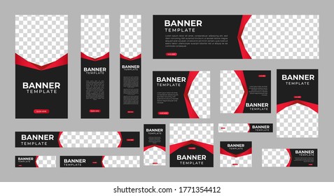 conjunto de banners web creativos de tamaño estándar con un lugar para las fotos. Plantilla vertical, horizontal y cuadrada. ilustración vectorial