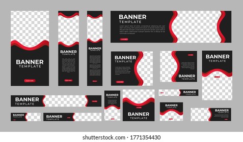 conjunto de banners web creativos de tamaño estándar con un lugar para las fotos. Plantilla vertical, horizontal y cuadrada. ilustración vectorial