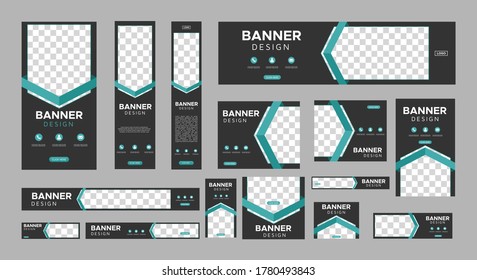 set of creative web banners of standard size with a place for photos. Business ad banner. Vertical, horizontal and square template. vector illustration EPS 10